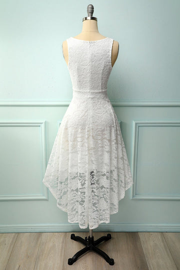 White V-Neck Lace Dress